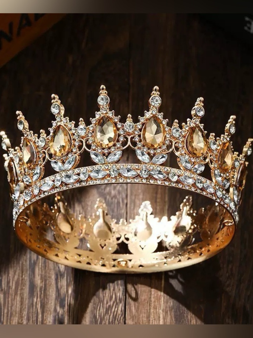 Gold Crystal Tiara Crown for Women - Regal Amber Accent Headpiece